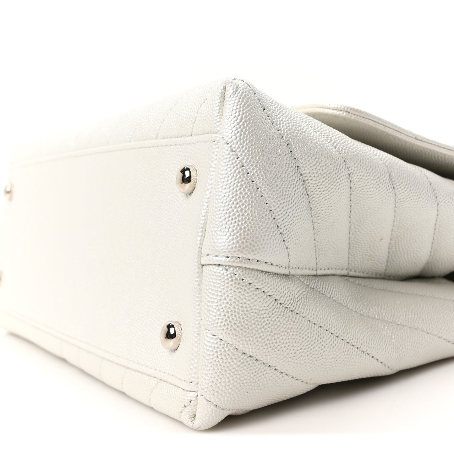 Iridescent Caviar Chevron Quilted Small Coco Handle Flap White