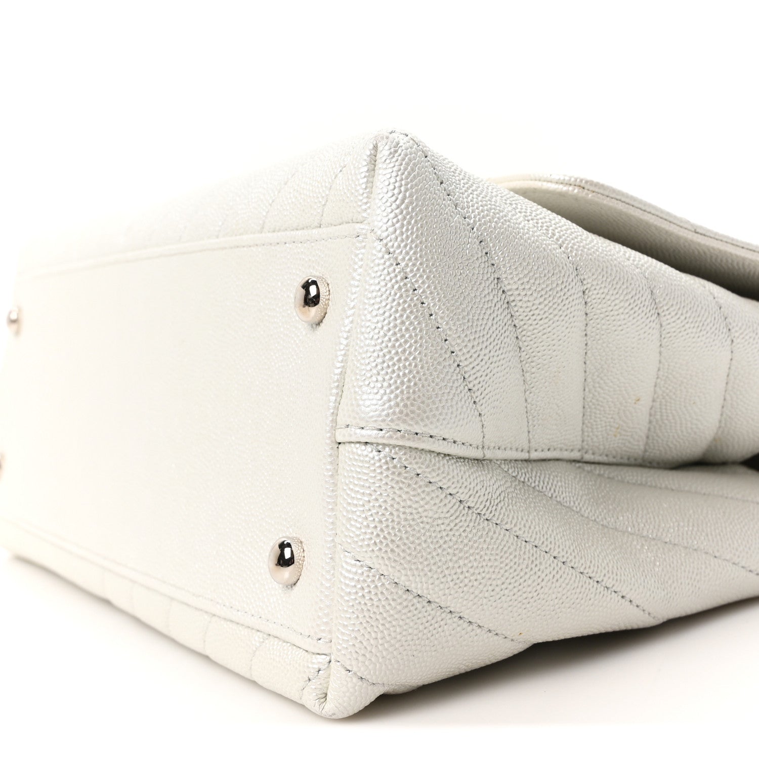 Chanel Iridescent Caviar Chevron Quilted Small Coco Handle Flap White 10 of 10