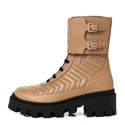 Gucci Nappa Frances GG Matelasse Platform Combat Boots 37.5 Natural Tan 1 of 8