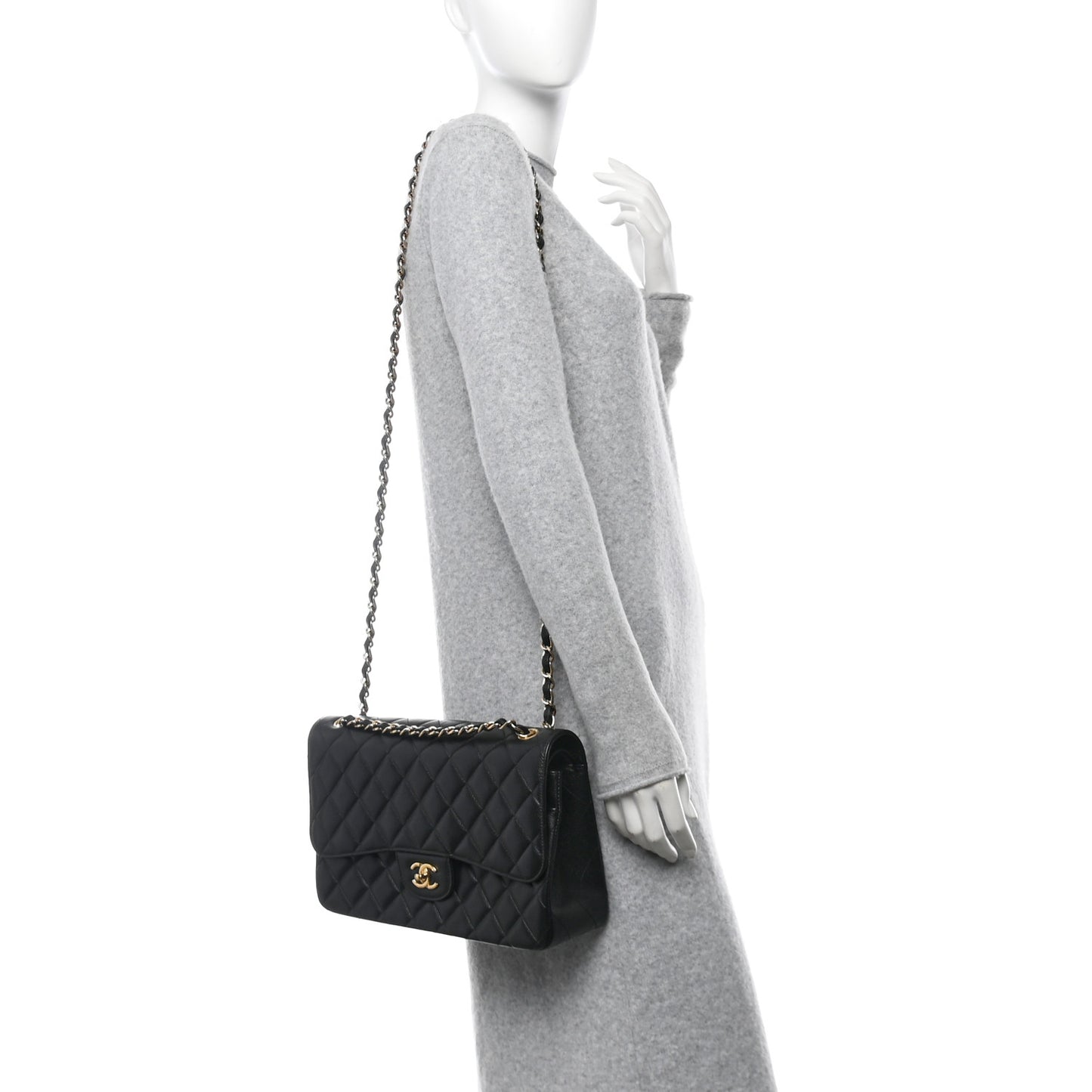 Caviar Quilted Jumbo Double Flap Black