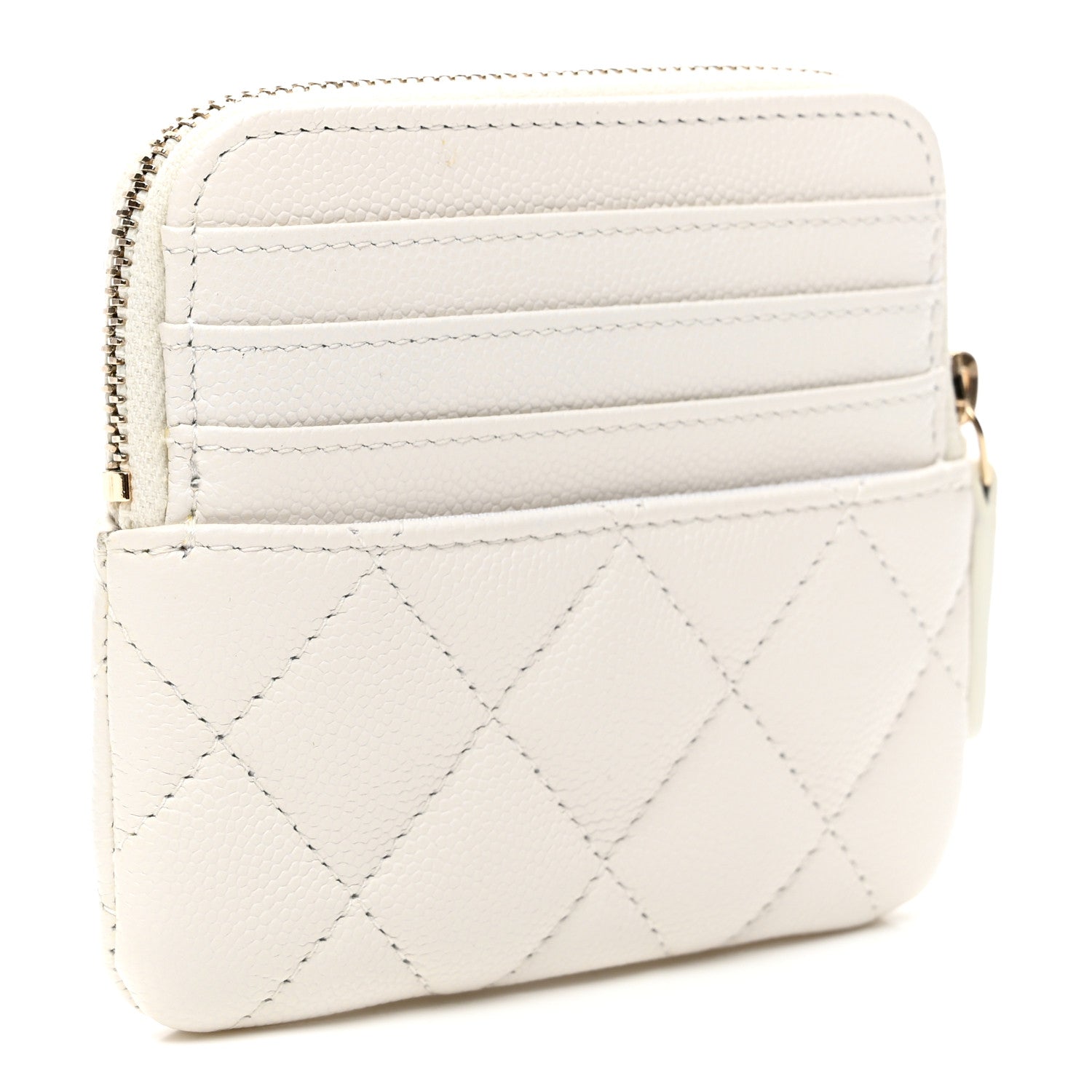 Chanel Caviar Quilted Crystal Zip Card Holder Wallet White 3 of 7