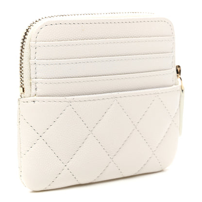 Chanel Caviar Quilted Crystal Zip Card Holder Wallet White 3 of 7