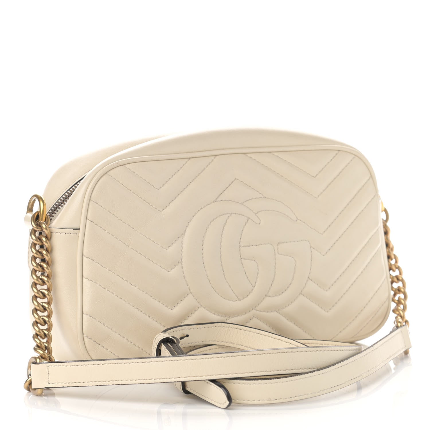 Gucci Calfskin Matelasse Small GG Marmont Chain Shoulder Bag White 3 of 15