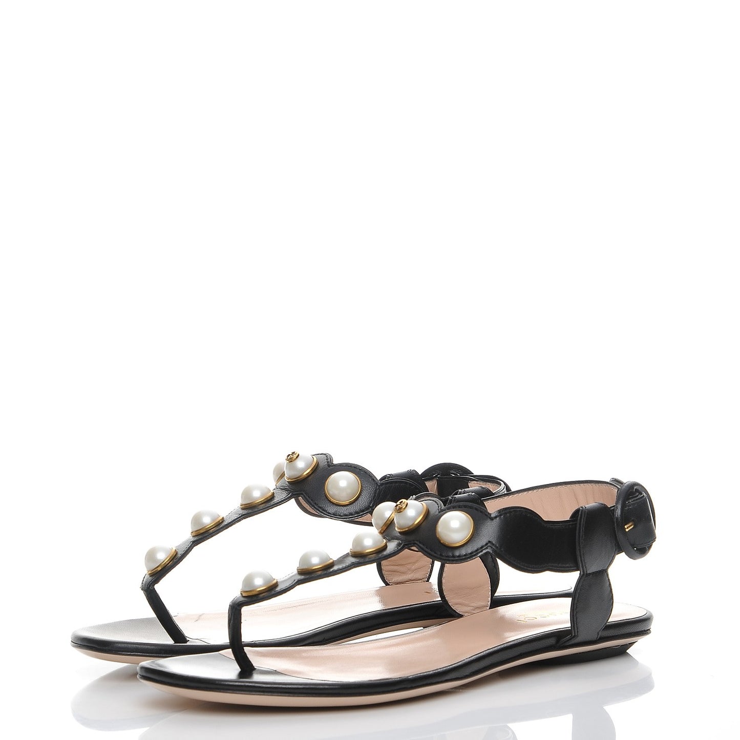 Nappa Willow Pearl Thong Sandals 35 Black