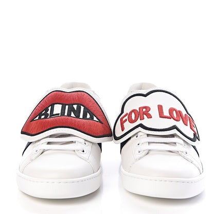 Gucci Calfskin Ayers Web Blind for Love Embroidered Womens Ace Sneakers 34.5 White 2 of 12