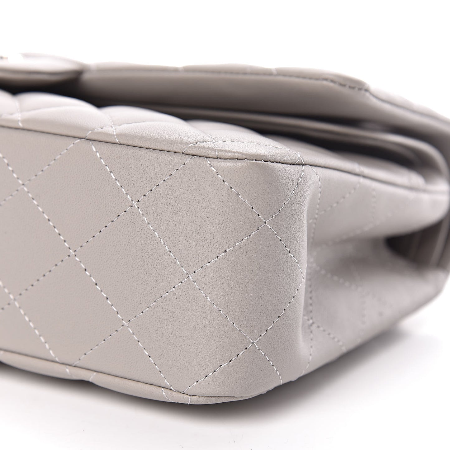 Lambskin Quilted Medium Double Flap Grey