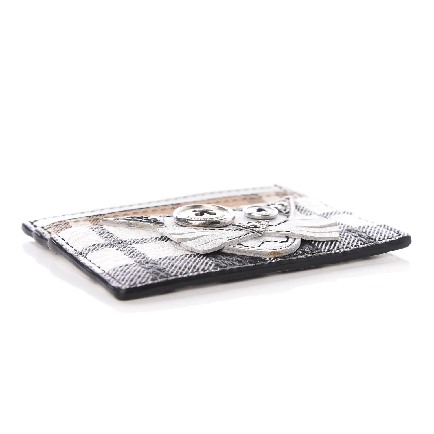 Burberry Calfskin Haymarket Check Cat Applique Card Case Black White 3 of 5