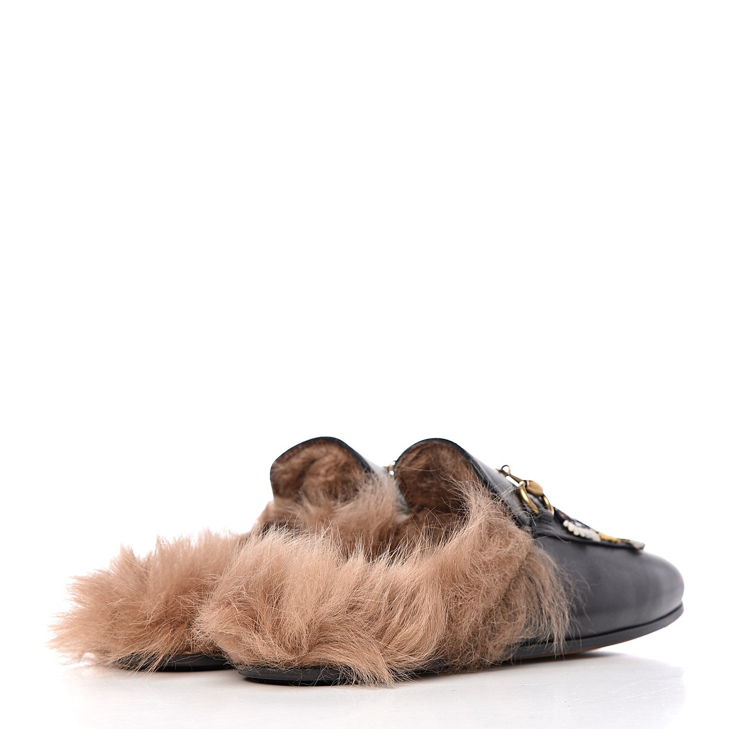 Gucci Calfskin Lambswool Tiger Embroidered Womens Princetown Slippers 36.5 Black 4 of 8