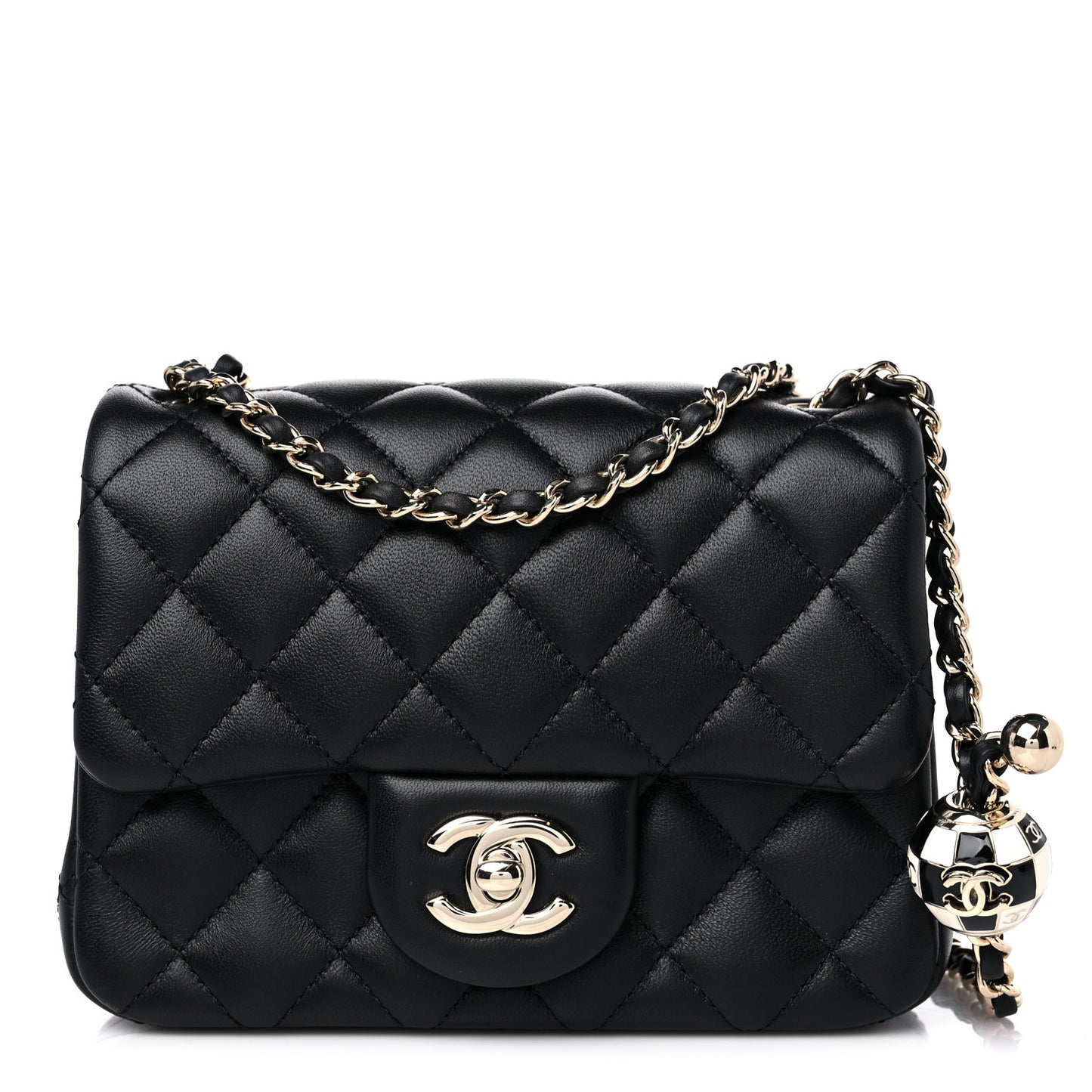 Lambskin Quilted Enamel Mini Pearl Crush Flap Black