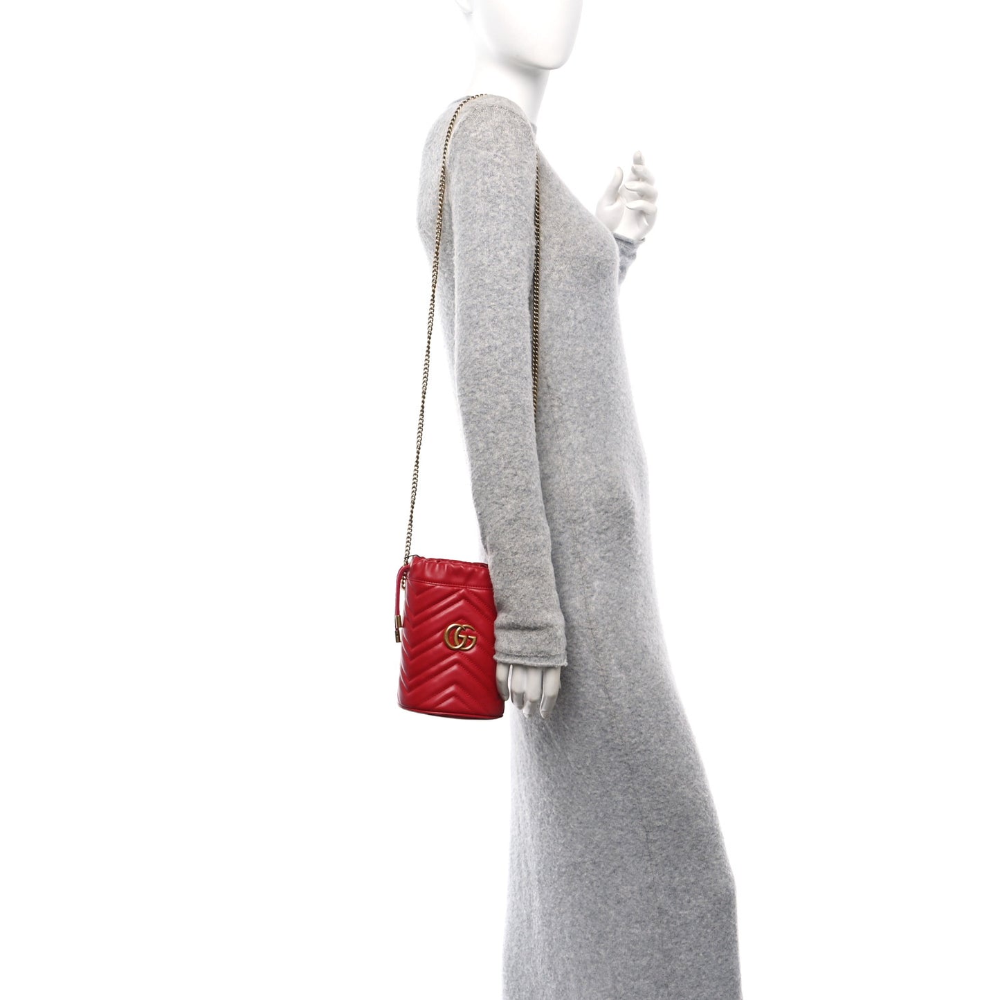 Calfskin Matelasse Mini GG Marmont 2.0 Bucket Bag Hibiscus Red