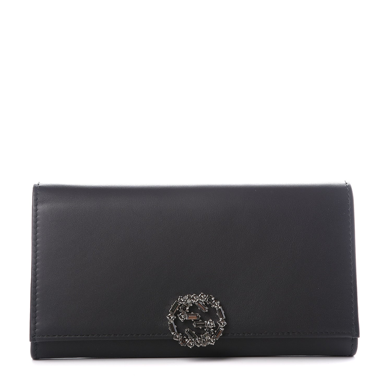 Calfskin Swarovski Crystal GG Sparkling Flap Wallet Black