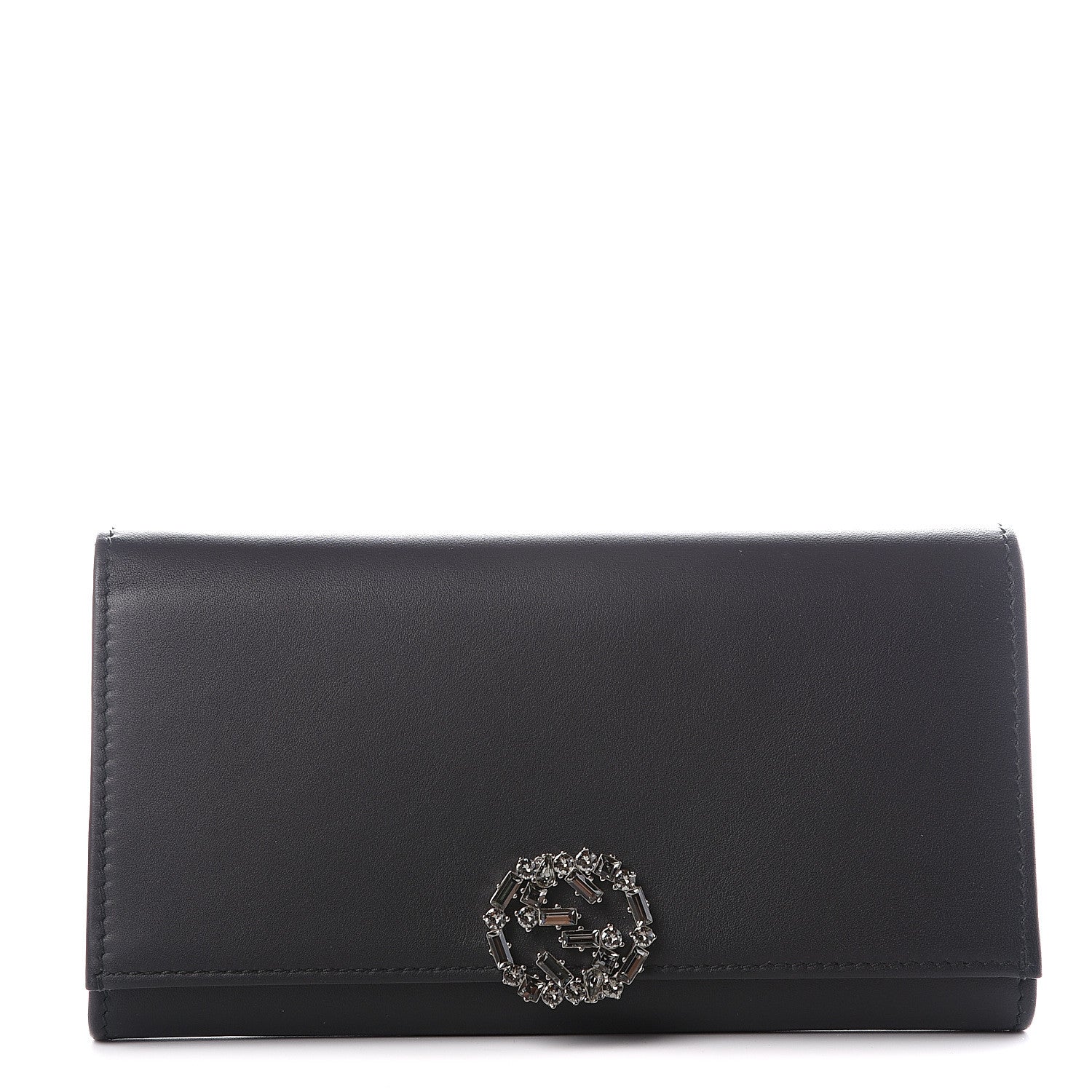 Gucci Calfskin Swarovski Crystal GG Sparkling Flap Wallet Black 1 of 11