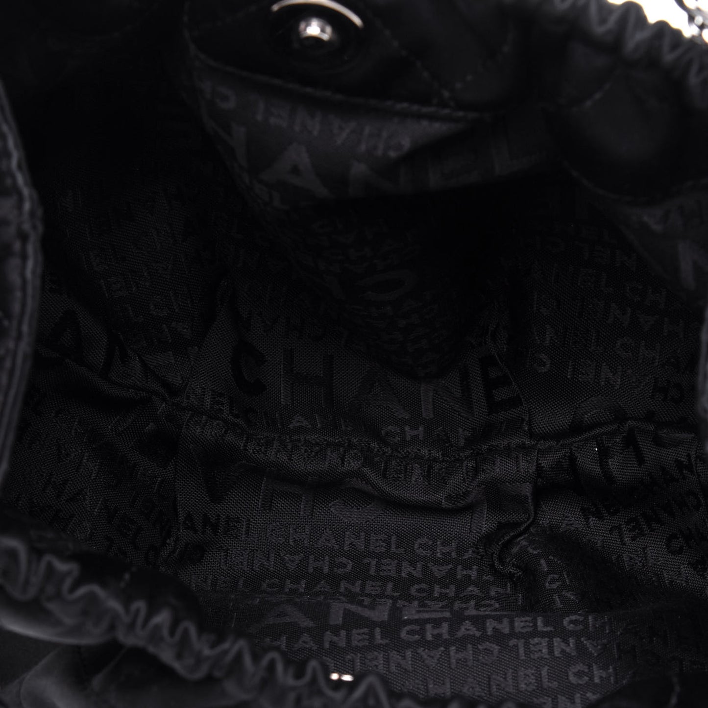 Satin Diamond Stitch Croissant Pochette Black