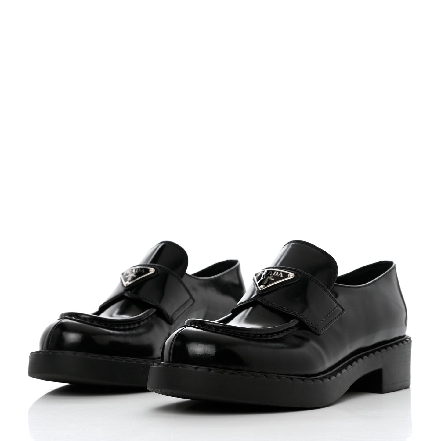 Spazzolato Metal Triangle Logo 50mm Loafers 37 Black