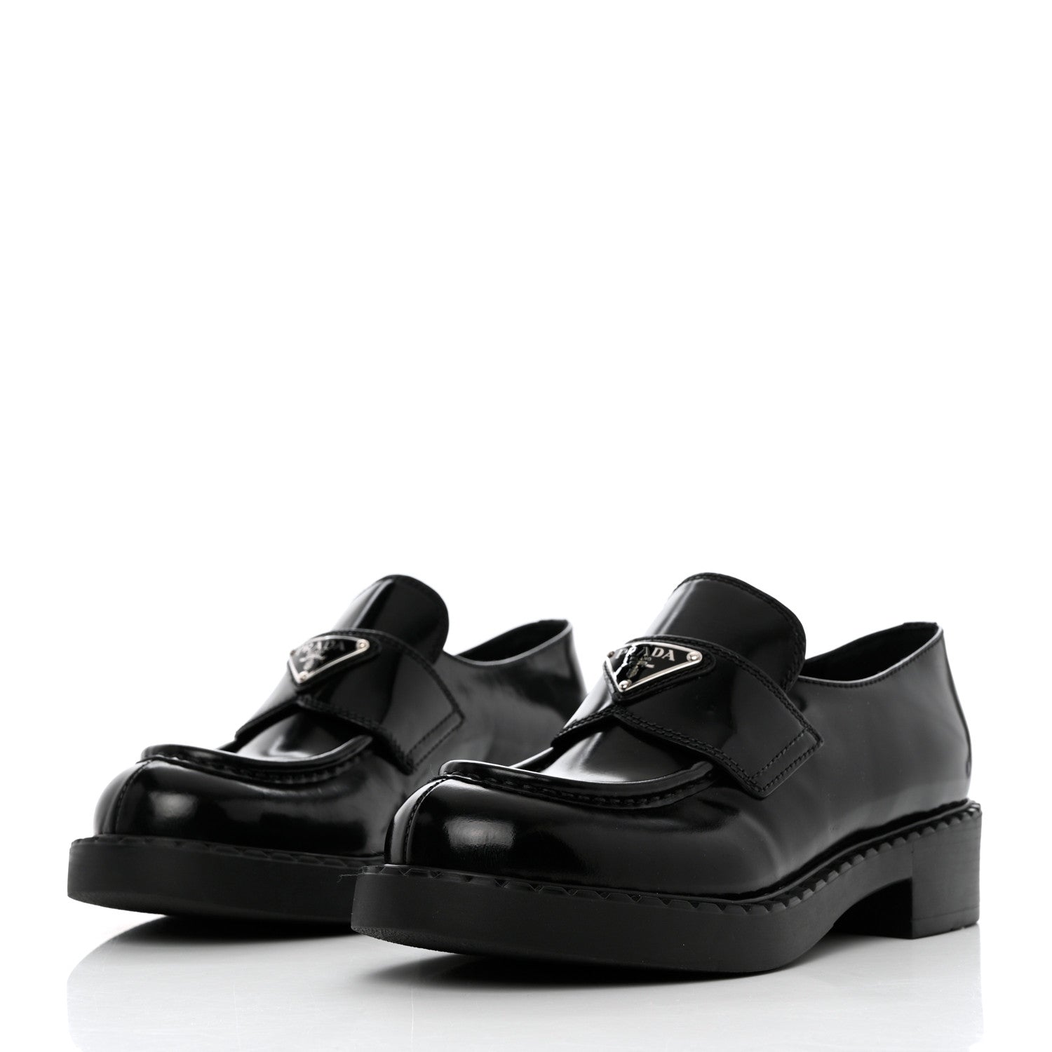 Prada Spazzolato Metal Triangle Logo 50mm Loafers 37 Black 3 of 8