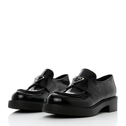 Prada Spazzolato Metal Triangle Logo 50mm Loafers 37 Black 3 of 8