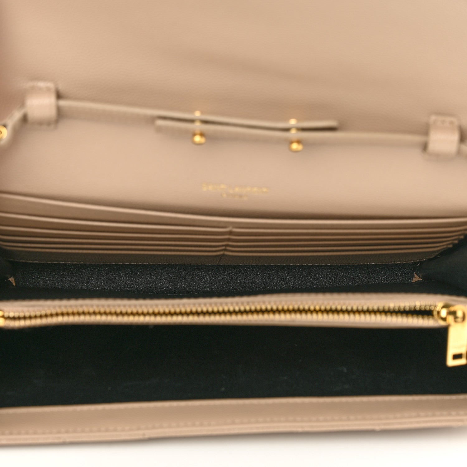 Saint Laurent Grain De Poudre Matelasse Chevron Monogram Chain Wallet Deep Beige 5 of 9