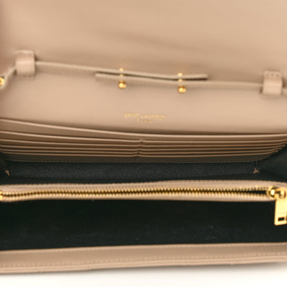 Saint Laurent Grain De Poudre Matelasse Chevron Monogram Chain Wallet Deep Beige 5 of 9