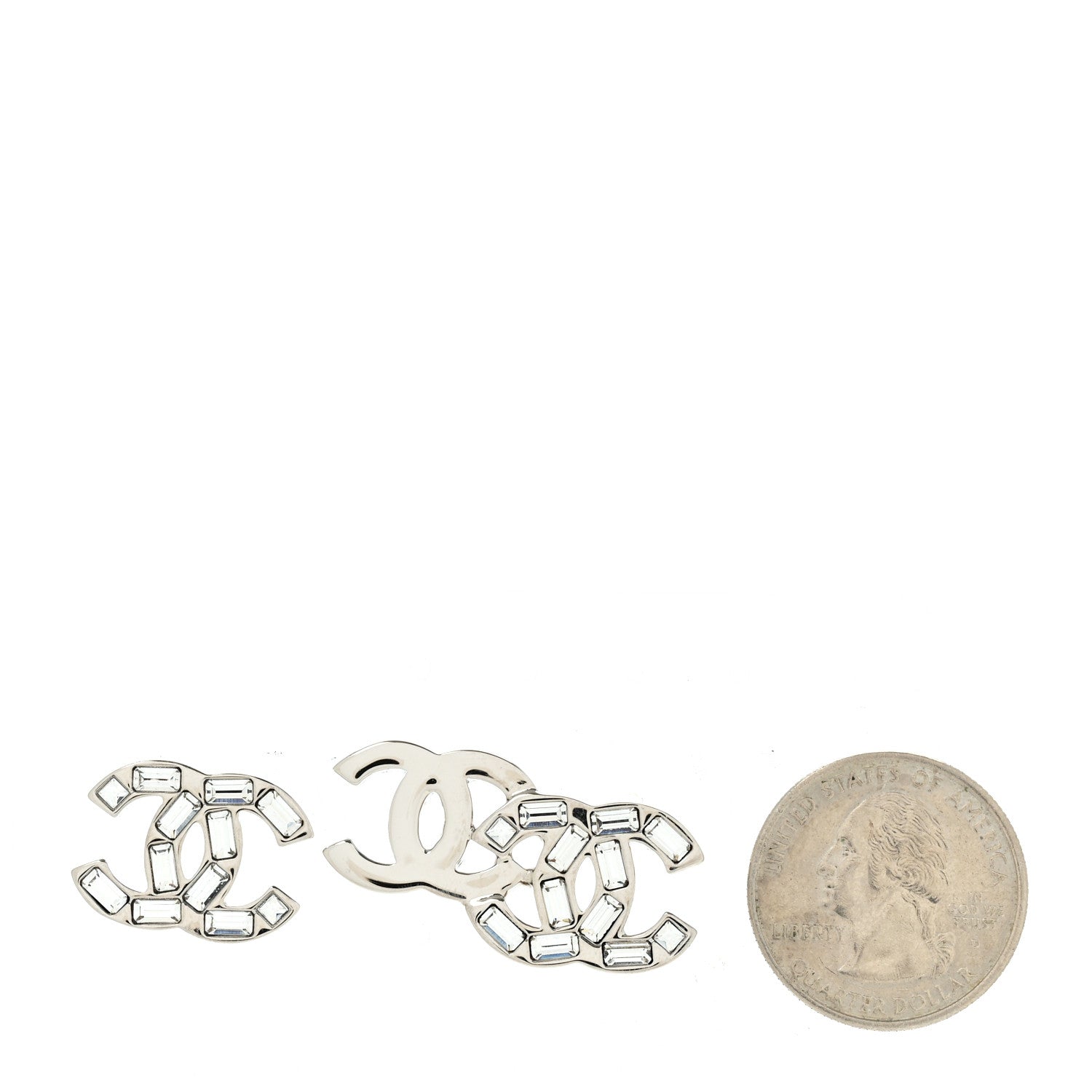 Chanel Baguette Crystal Double CC Earrings Silver 2 of 5