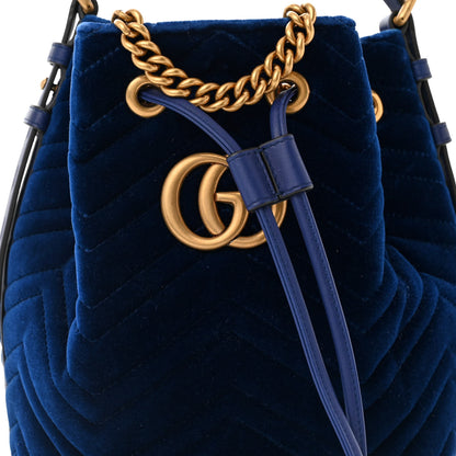 Gucci Velvet Matelasse GG Marmont Bucket Bag Cobalt Blue 8 of 10