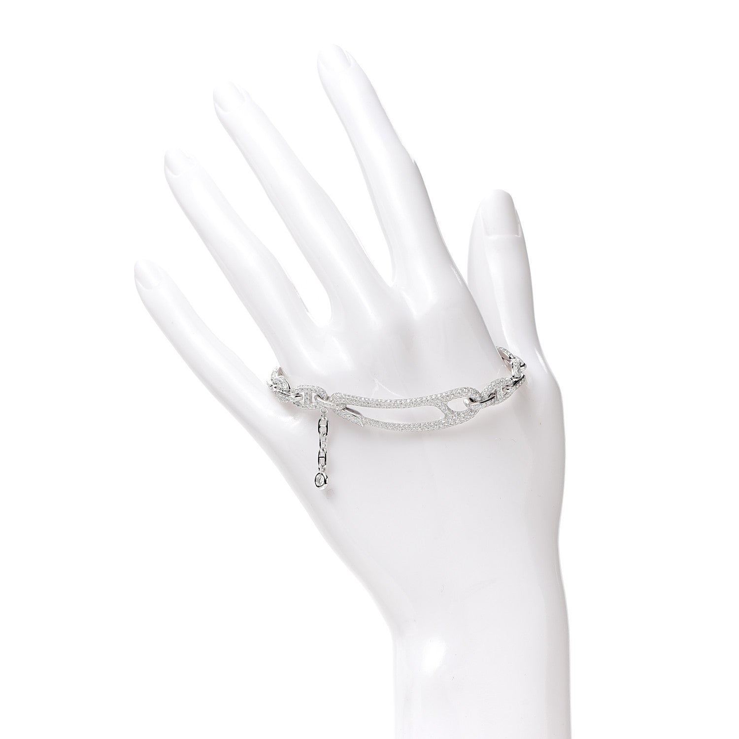 Hermes 18K White Gold Pave Diamond MM Chaine d'Ancre Punk Bracelet SH 2 of 8