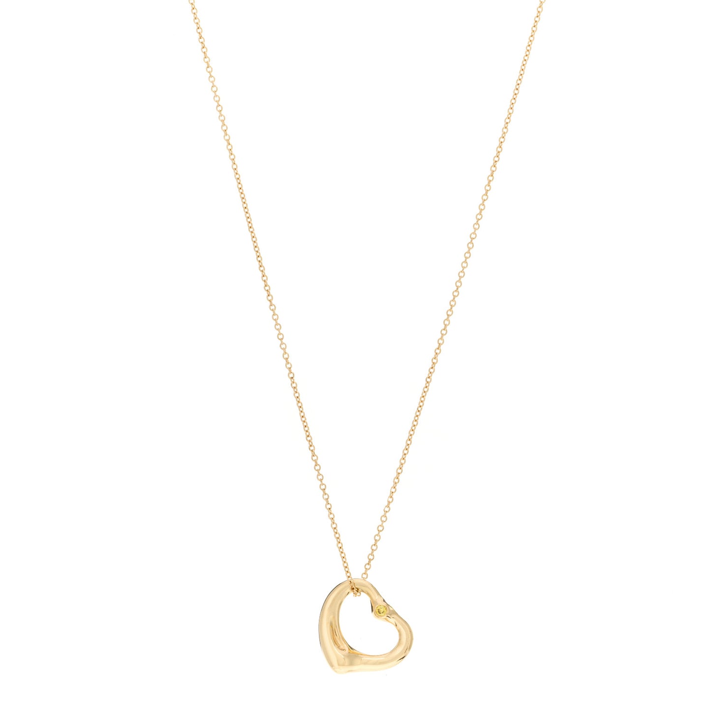 18K Yellow Gold Yellow Diamond 14mm Elsa Peretti Open Heart Pendant Necklace