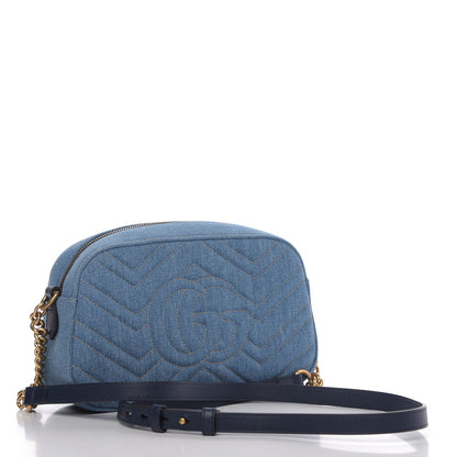 Gucci Denim Matelasse Small Pearly GG Marmont Chain Shoulder Bag Blue 3 of 10
