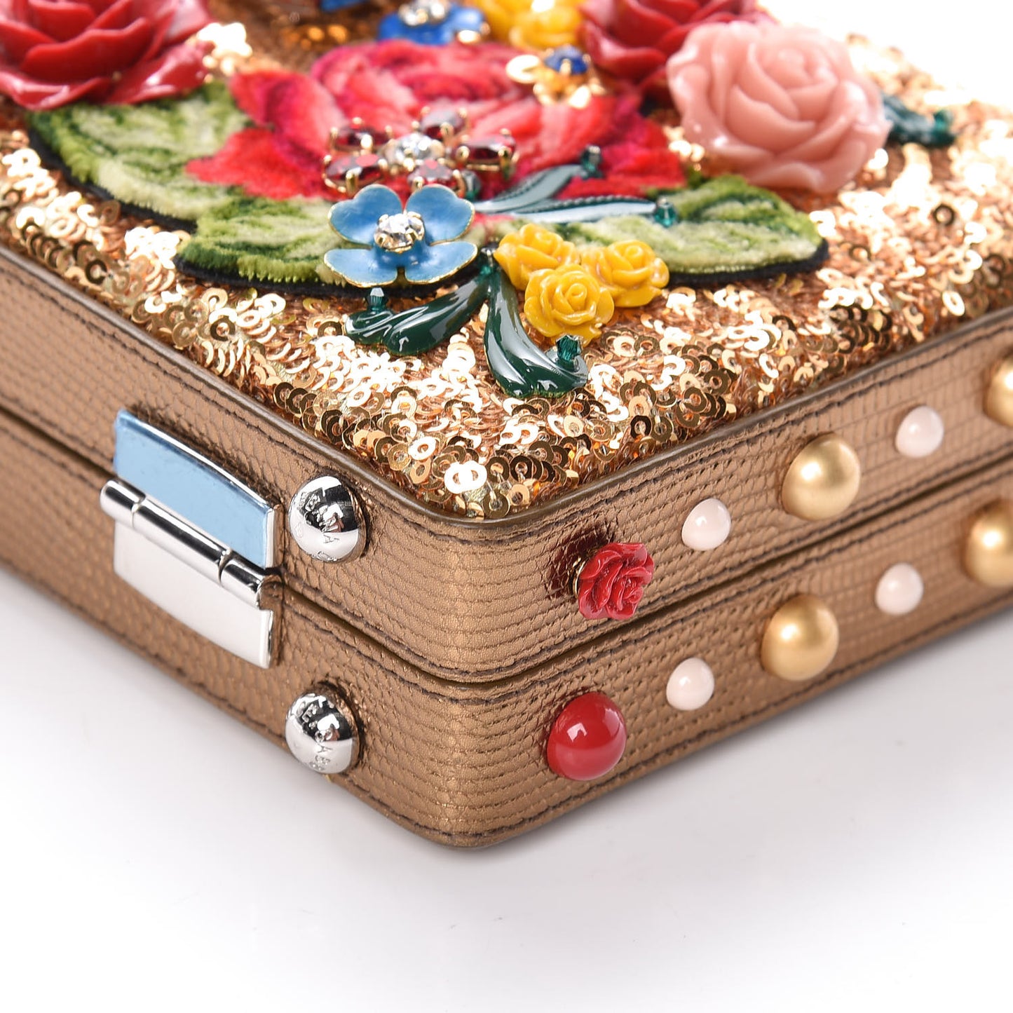 Sequin Floral Dolce Box Clutch Gold