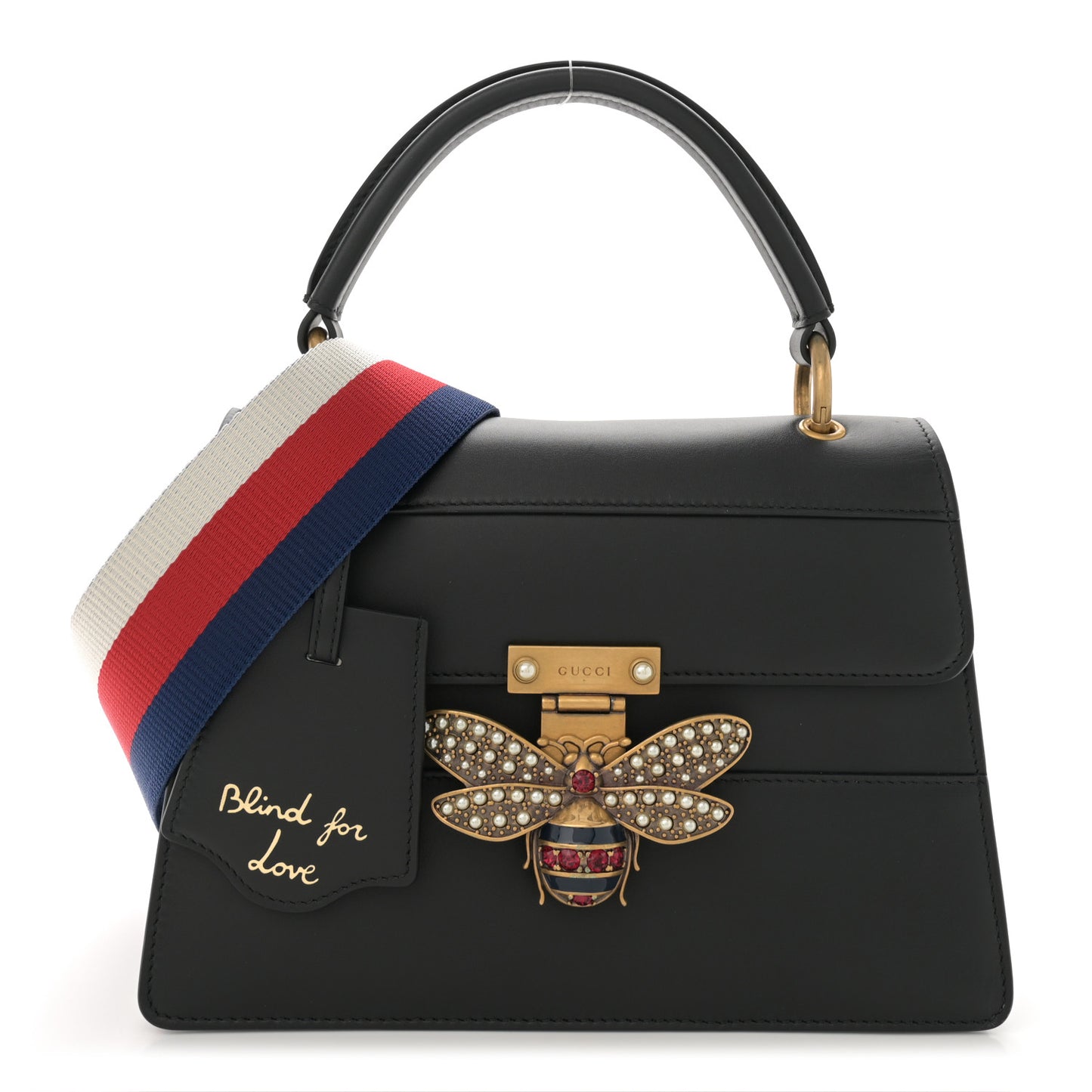 Calfskin Sylvie Web Small Queen Margaret Top Handle Bag Black