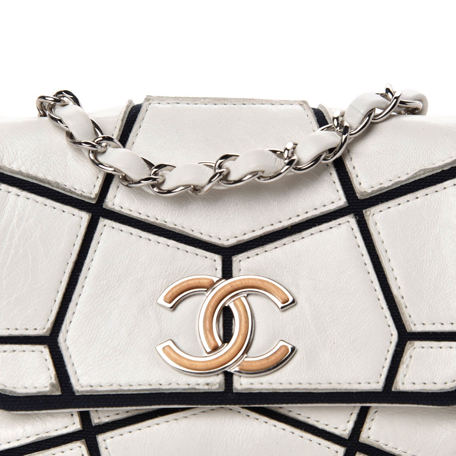 Chanel Calfskin Stitched Curve Mini Flap White Black 11 of 11