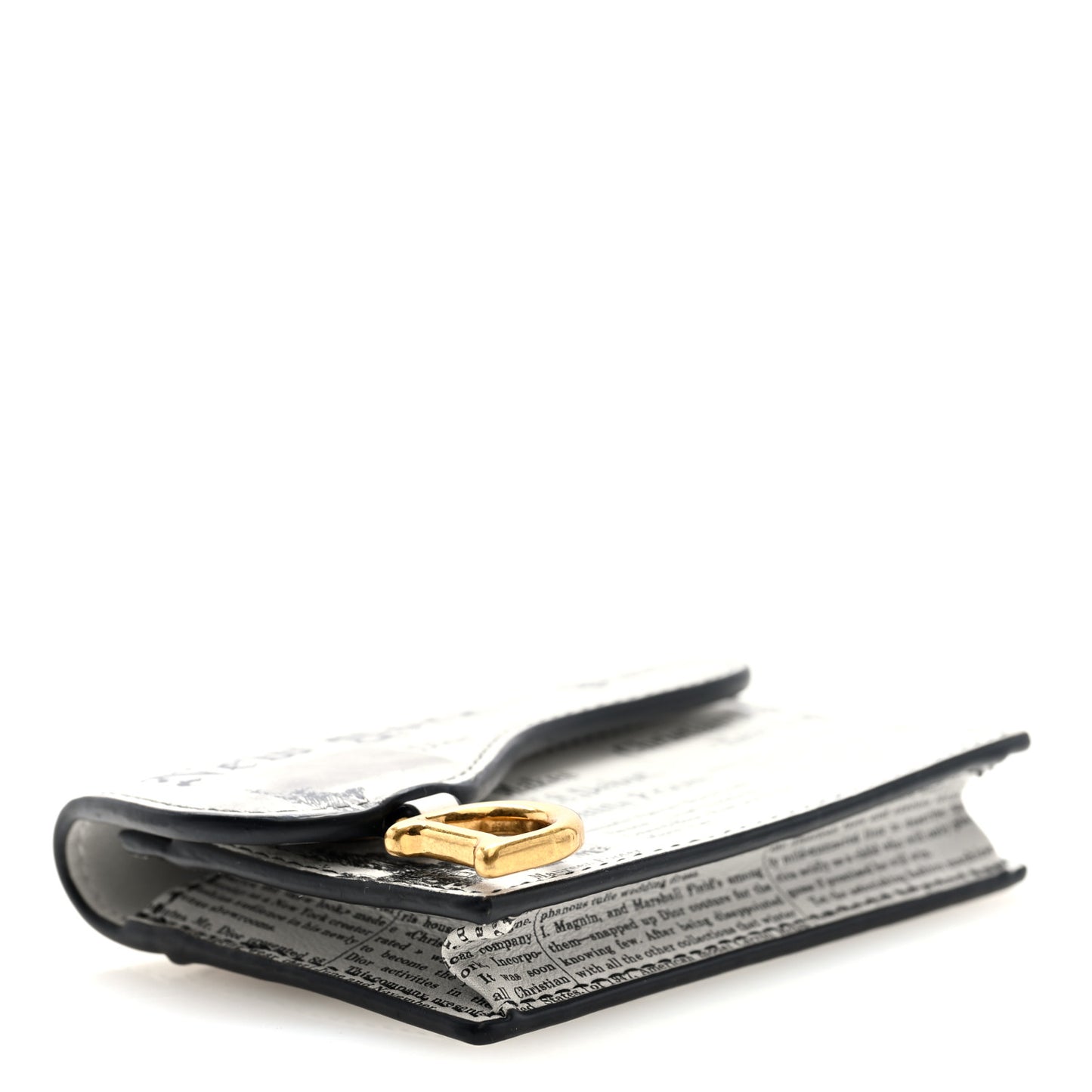 Calfskin Newspaper Printed Saddle Bloom Card Holder White Black