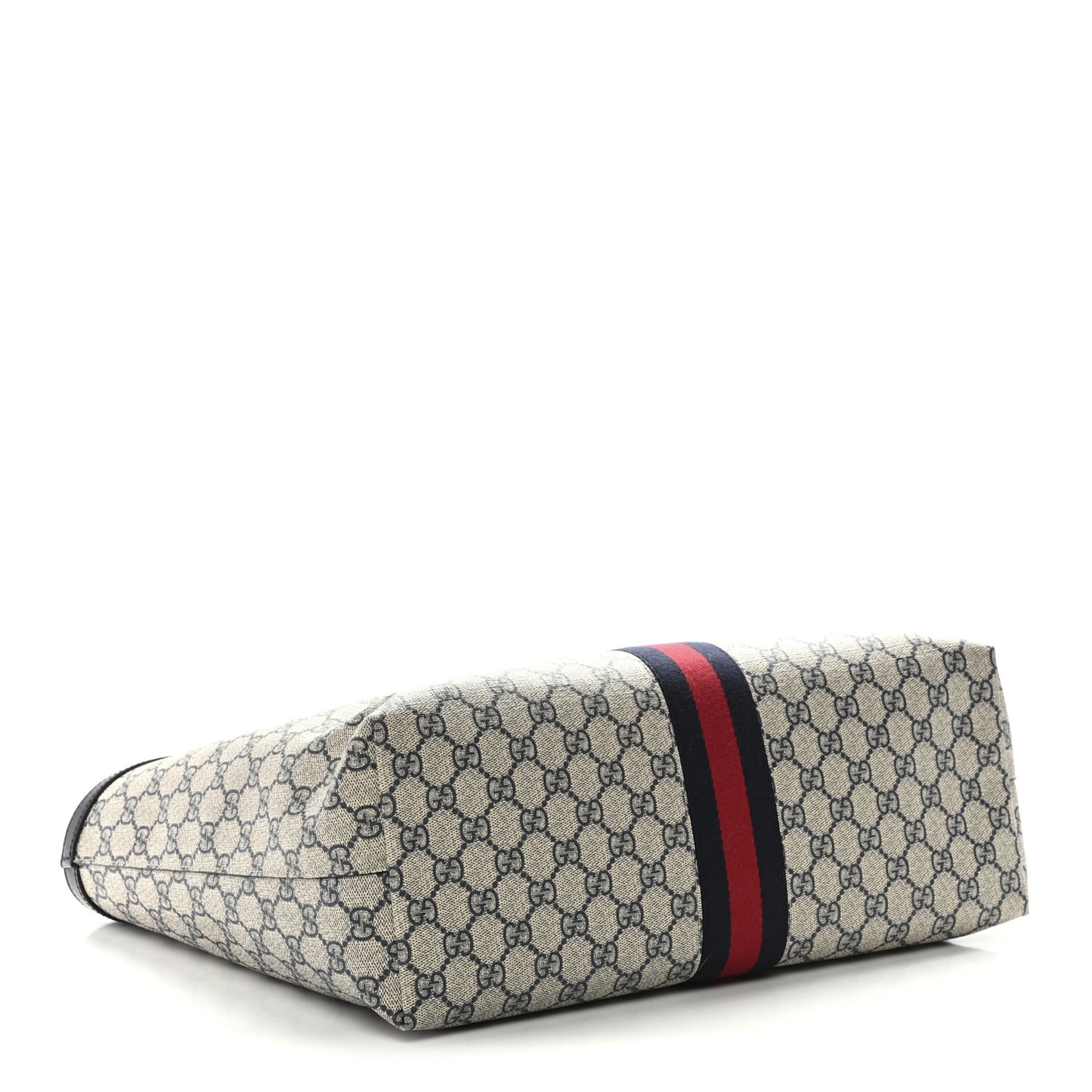 GG Supreme Monogram Textured Calfskin Web Medium Ophidia Shopping Tote Beige Blue