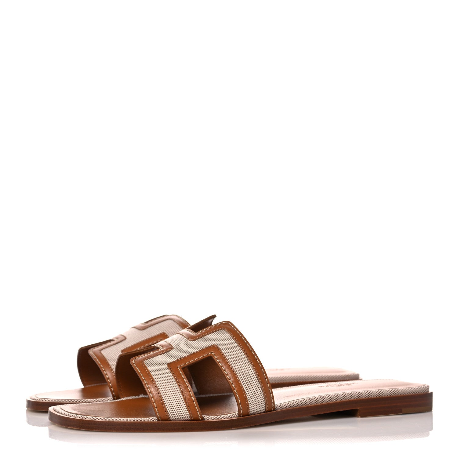 Hermes Calfskin Canvas Oran Sandals 39 Noisette Beige Dore 3 of 9