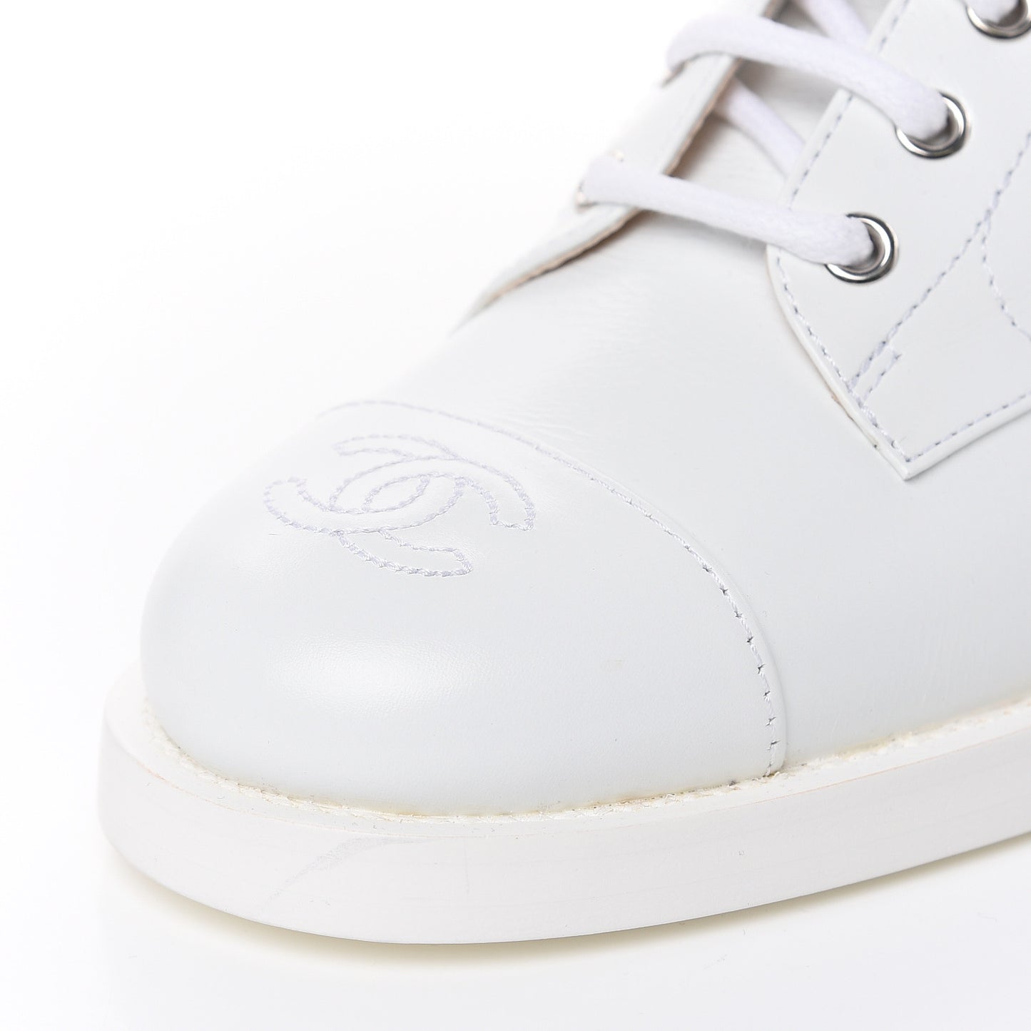 Calfskin CC Lace Up Boots 37.5 White