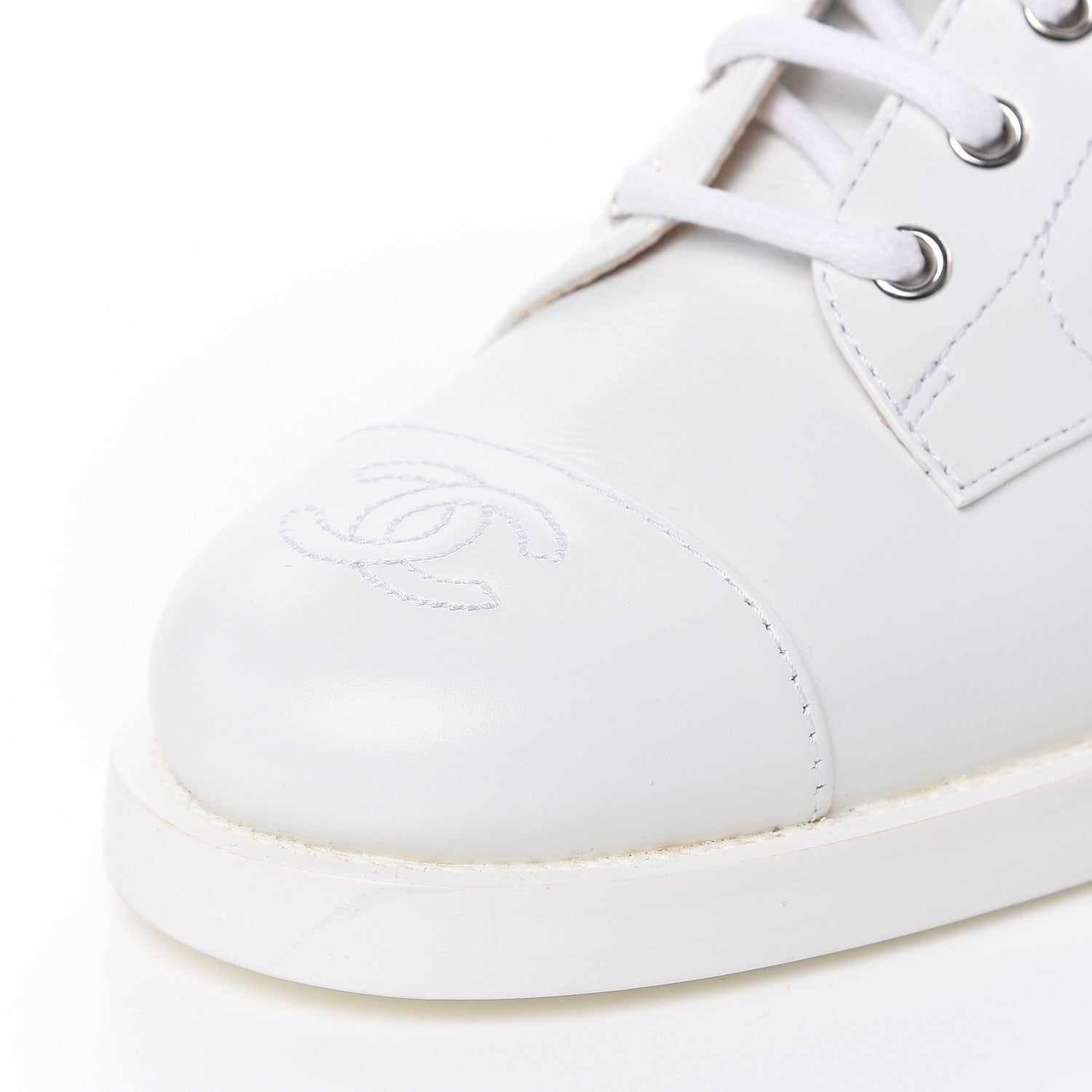 Chanel Calfskin CC Lace Up Boots 37.5 White 9 of 9