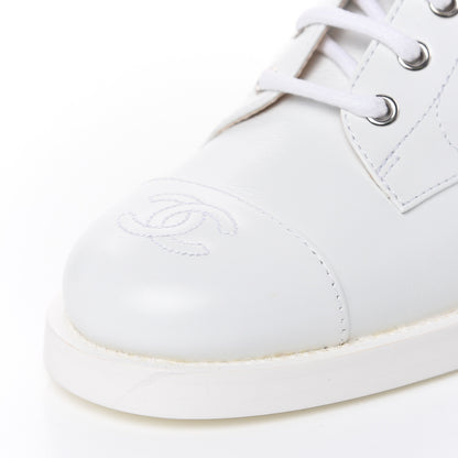 Chanel Calfskin CC Lace Up Boots 37.5 White 9 of 9