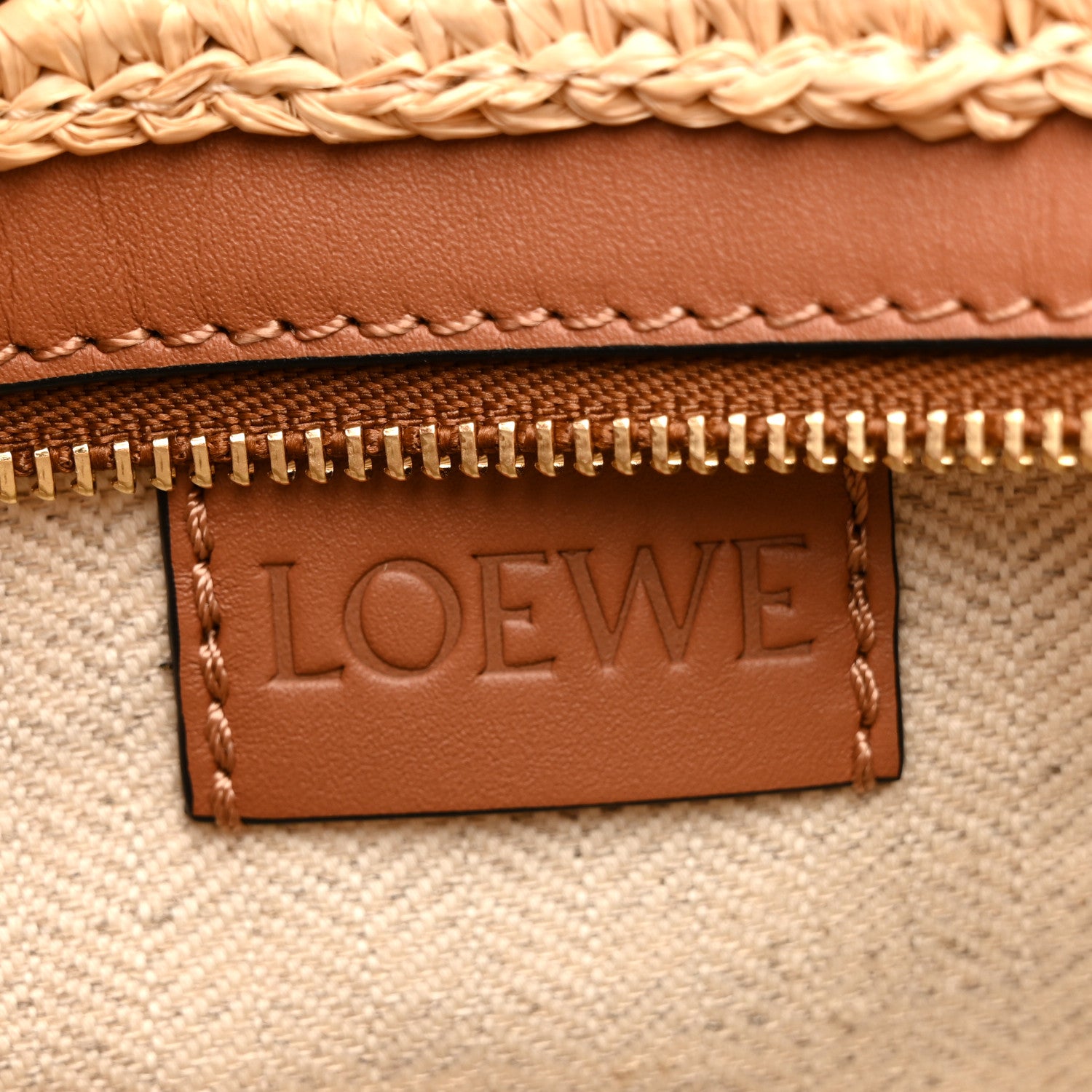 Loewe Calfskin Raffia Paulas Ibiza Pochette Bag Natural Tan 6 of 10