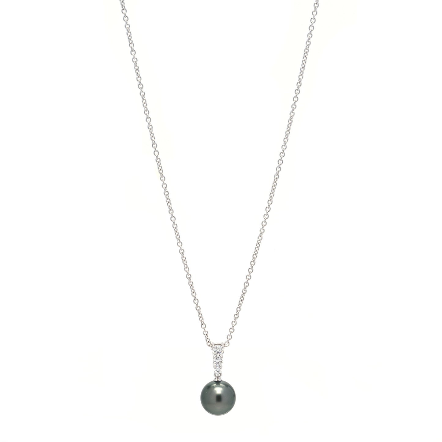 18K White Gold Diamond Black South Sea Pearl 10mm Morning Dew Pendant Necklace