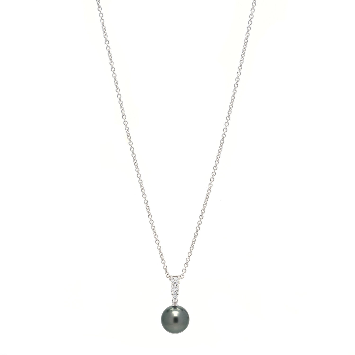 Mikimoto 18K White Gold Diamond Black South Sea Pearl 10mm Morning Dew Pendant Necklace 1 of 7
