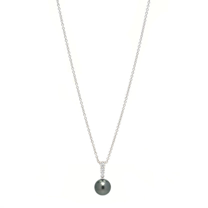 Mikimoto 18K White Gold Diamond Black South Sea Pearl 10mm Morning Dew Pendant Necklace 1 of 7