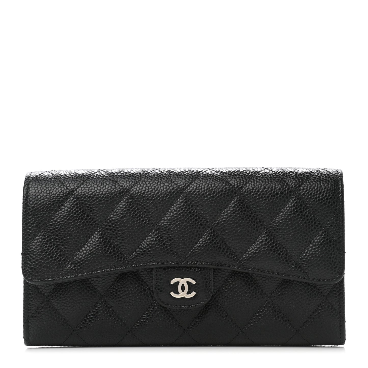 Caviar Quilted Large Gusset Flap Wallet Black