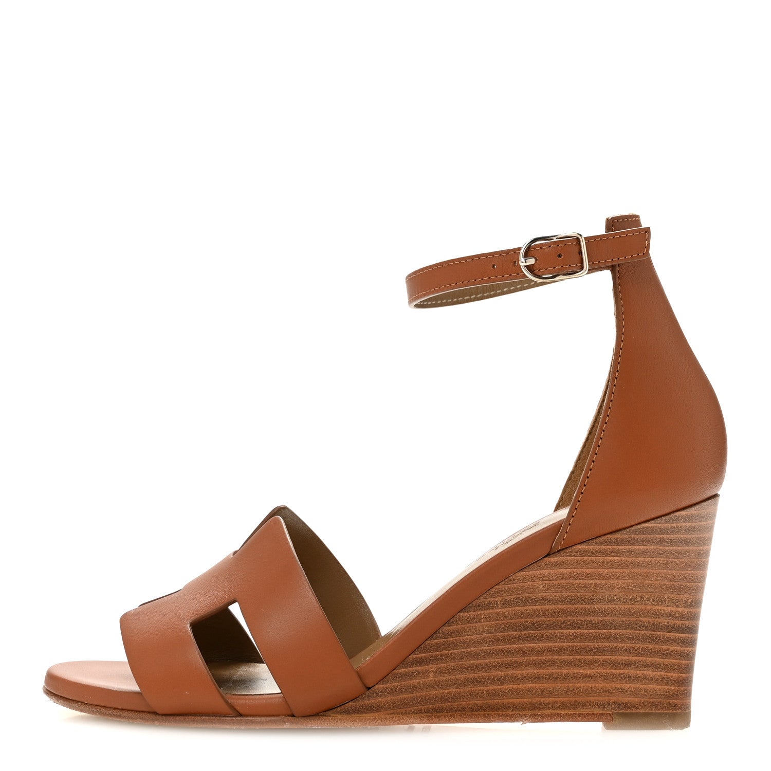 Hermes Calfskin Legend Wedge Sandals 35 Gold 1 of 10