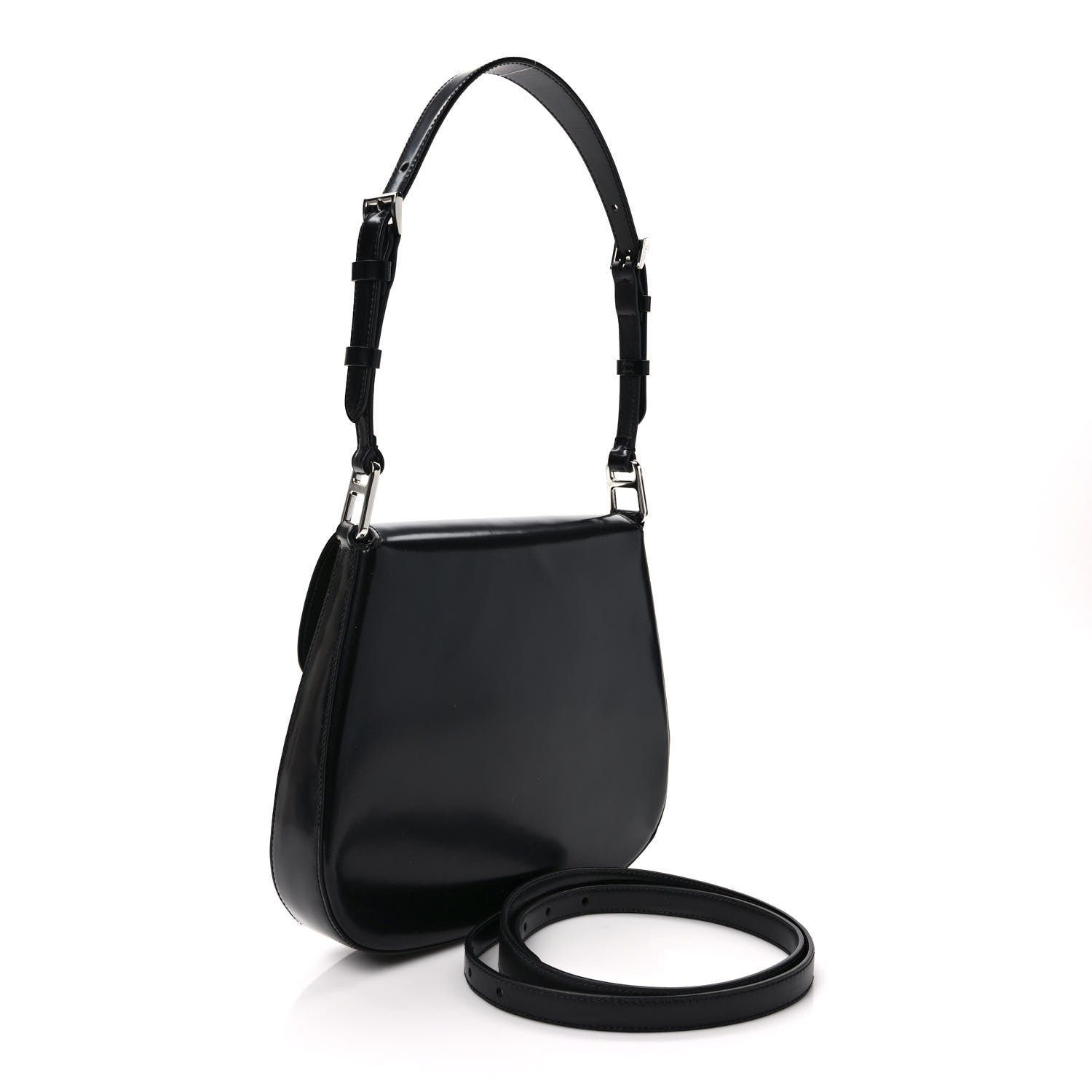 Prada Spazzolato Cleo Flap Adjustable Strap Shoulder Bag Black 3 of 8