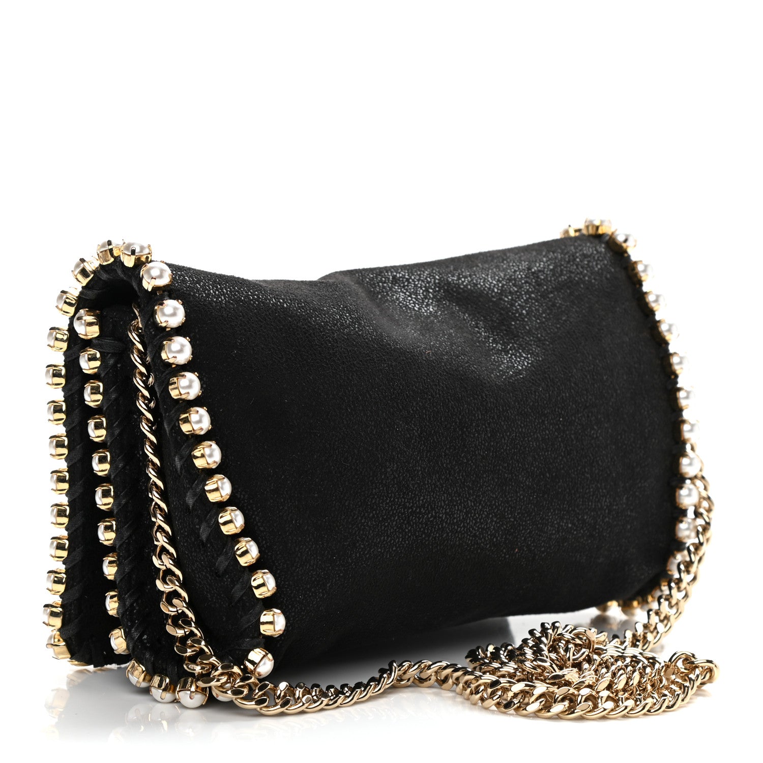 Stella McCartney Shaggy Deer Pearl Studded Falabella Crossbody Clutch Black 3 of 10