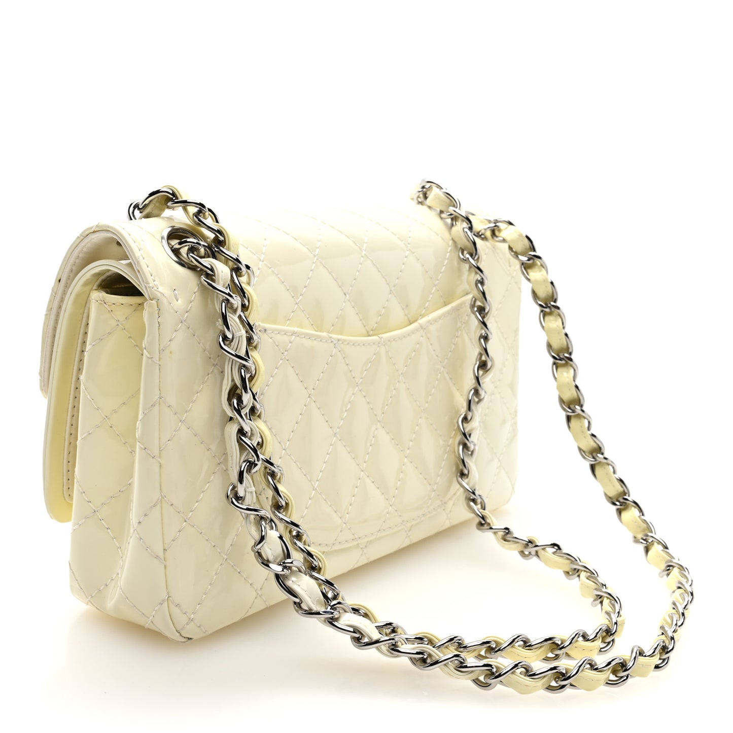 Patent Calfskin Quilted Rectangular Double Flap White
