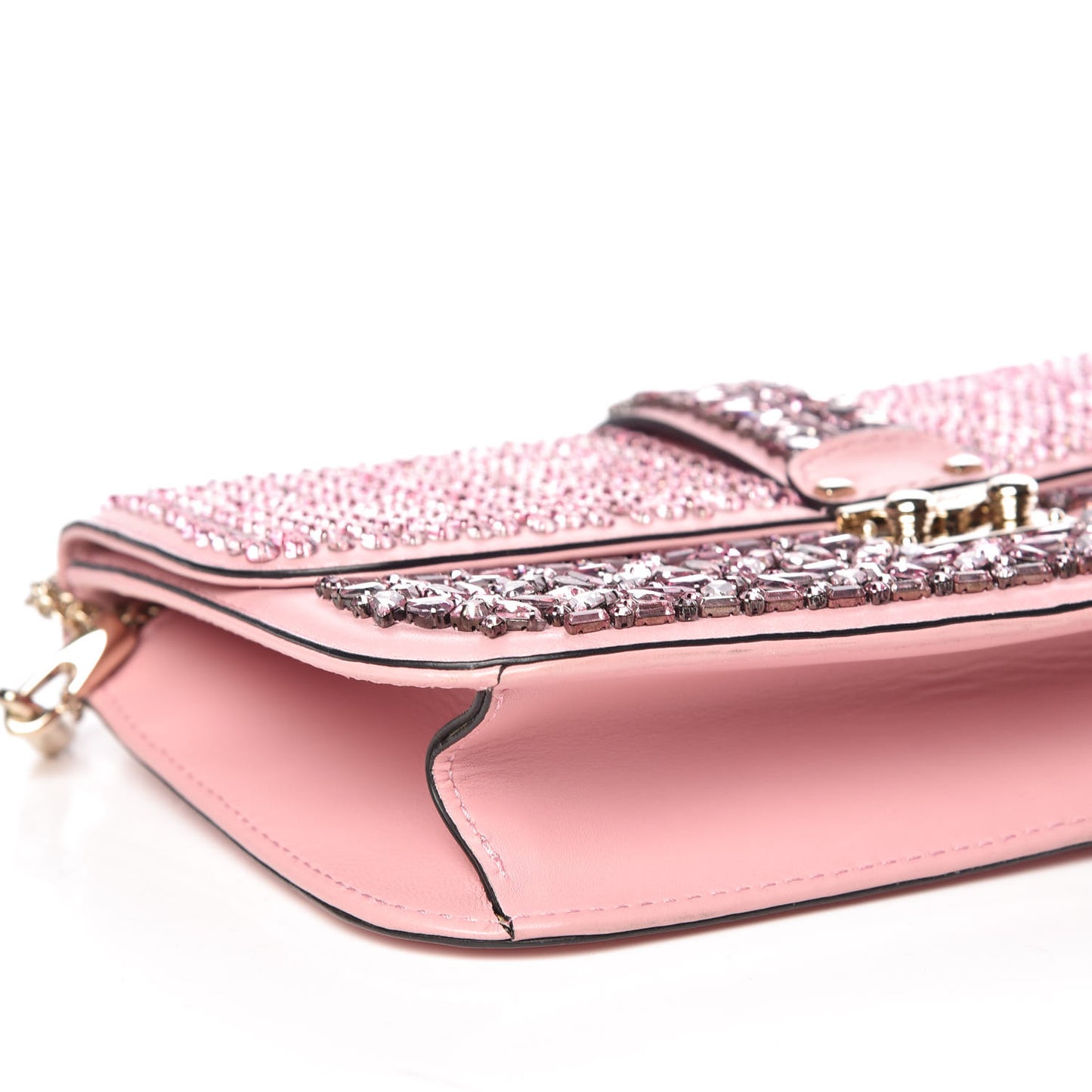Vitello Crystal Embellished Medium Glam Lock Rockstud Flap Pop Gardenia