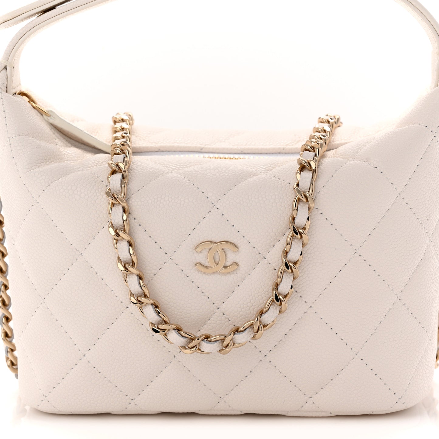 Caviar Quilted Hobo Clutch With Chain White
