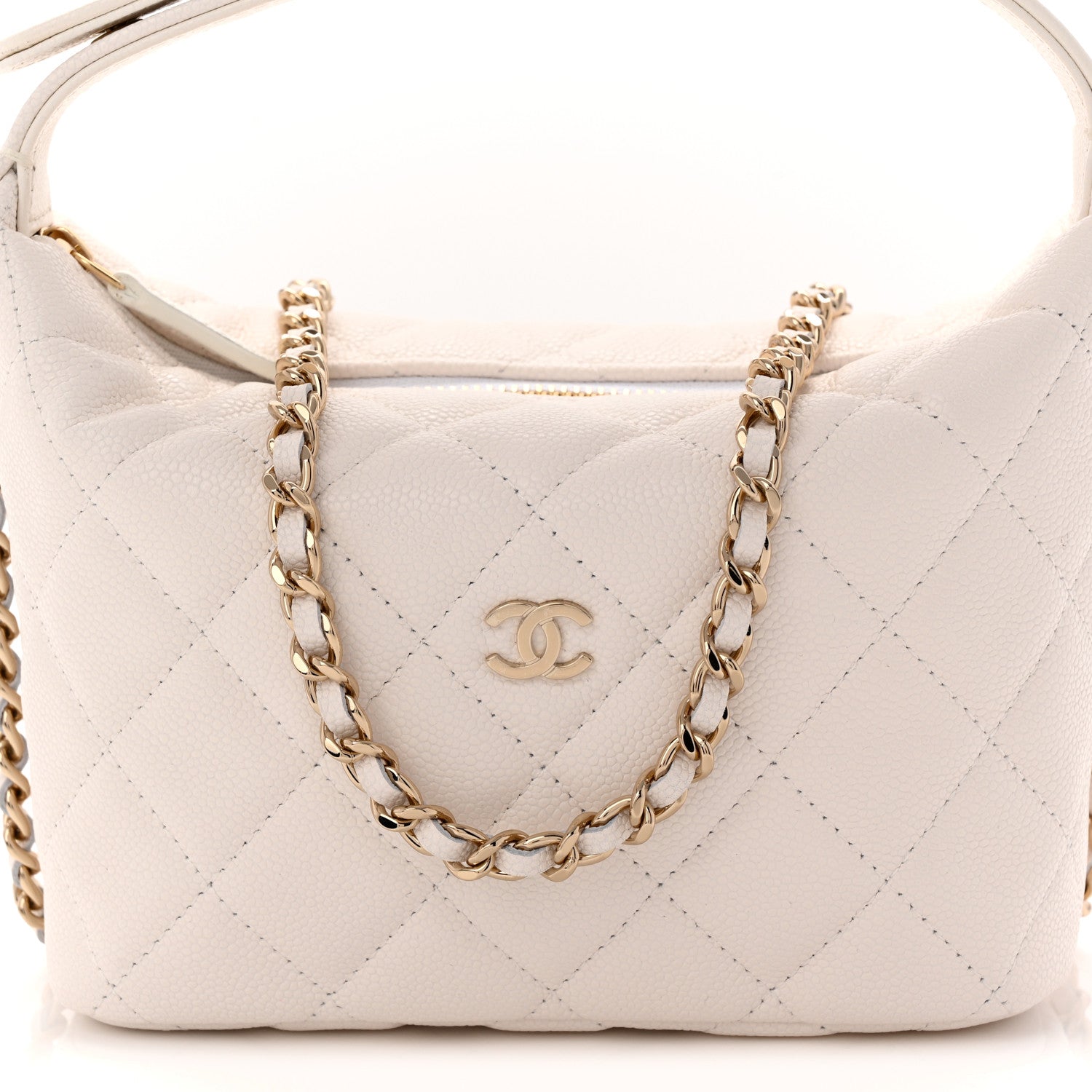 Chanel Caviar Quilted Hobo Clutch With Chain White 8 of 11