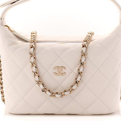 Chanel Caviar Quilted Hobo Clutch With Chain White 8 of 11