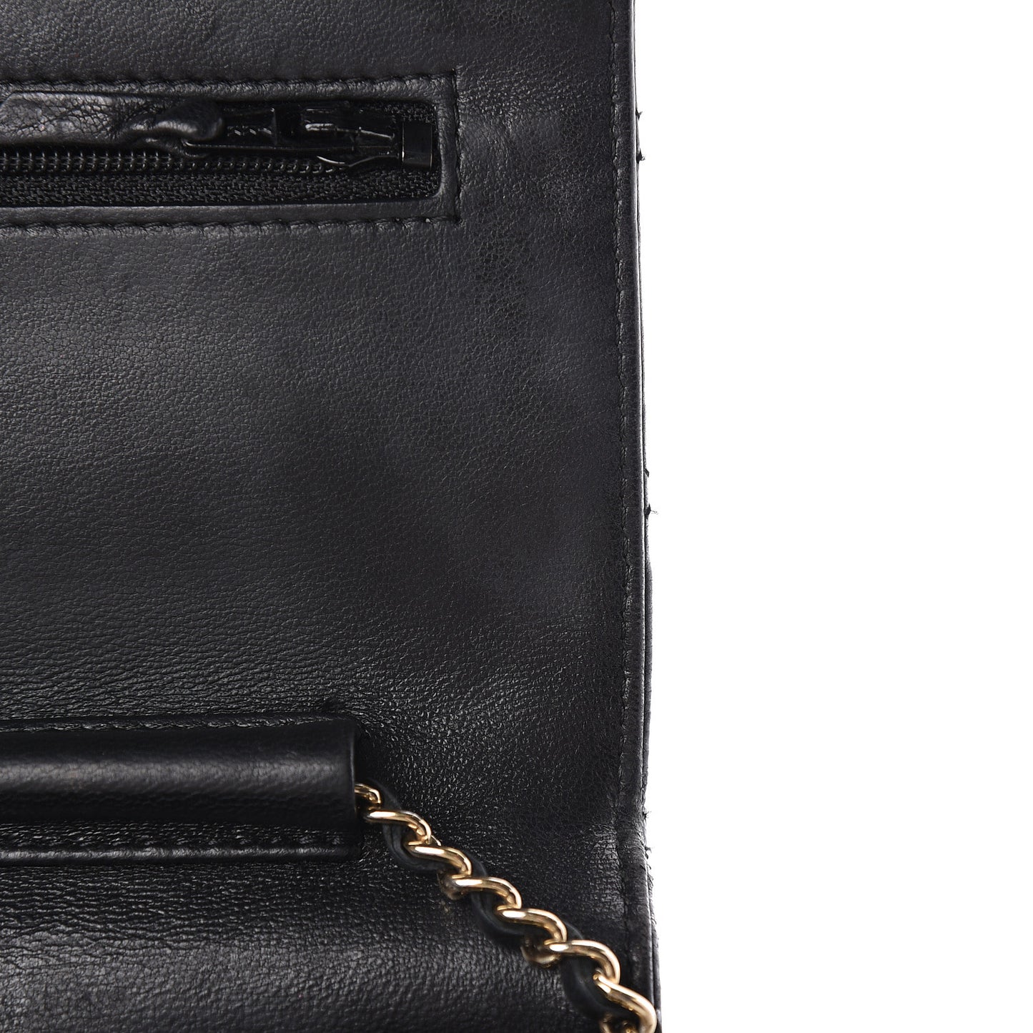 Lambskin Quilted Golden Class Wallet on Chain WOC Black